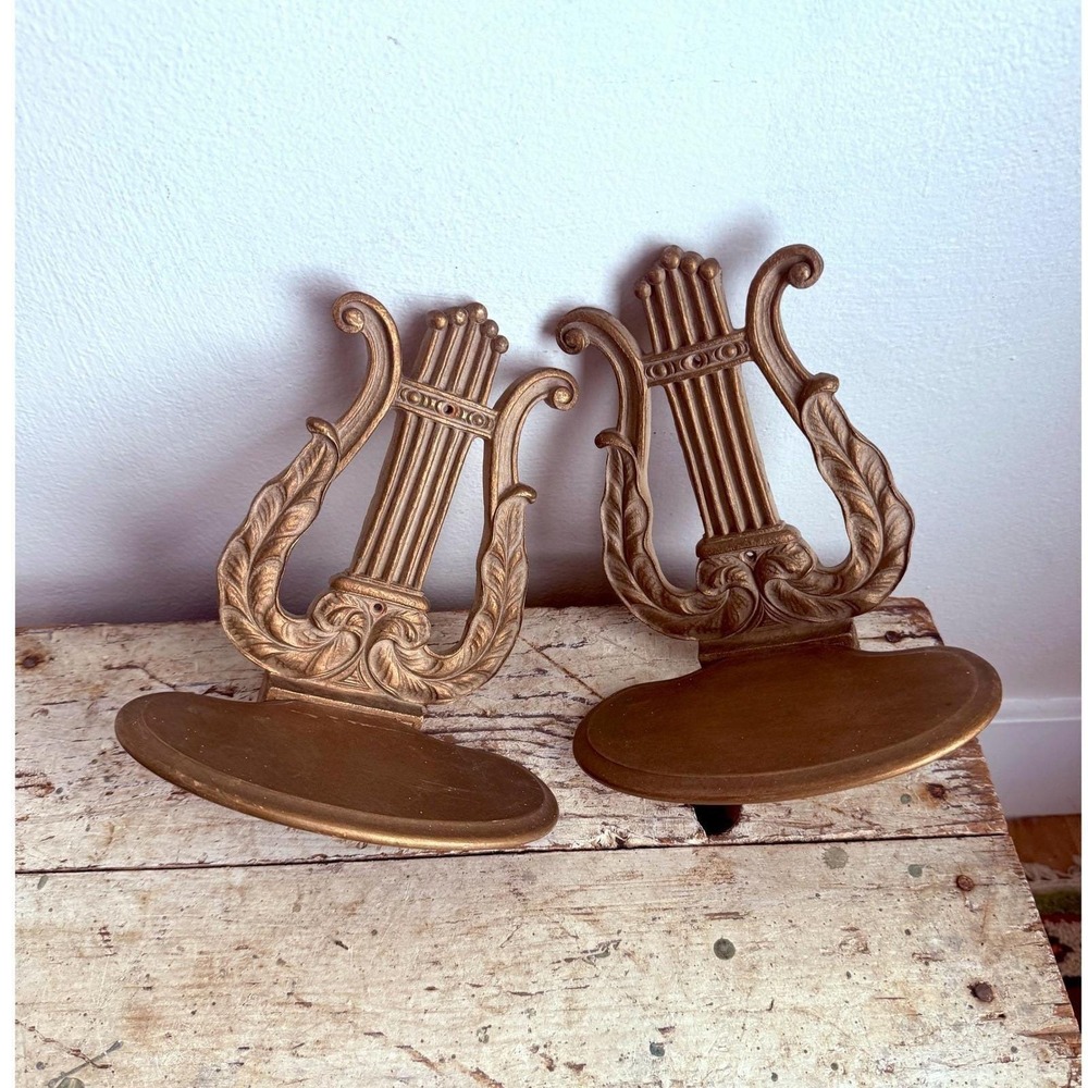 Vintage Gold Wall Shelves Pair Faux Carved Wood Florentine 1960s Syroco Wood